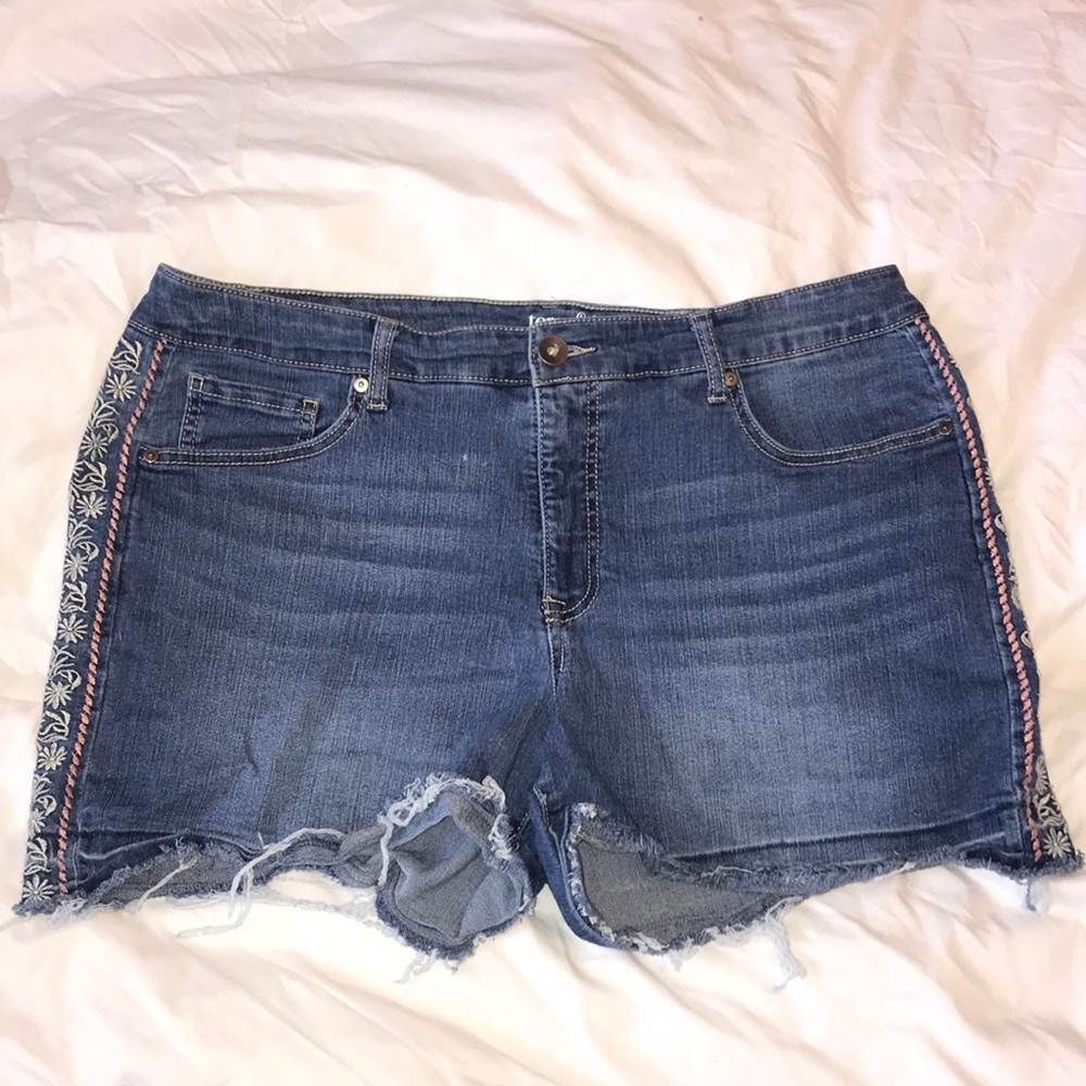 Embroidered and Distressed Shorts